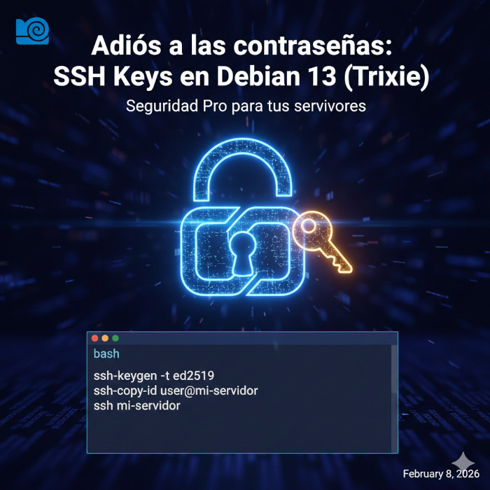 Cómo configurar SSH sin contraseña en Debian 13 (Trixie)